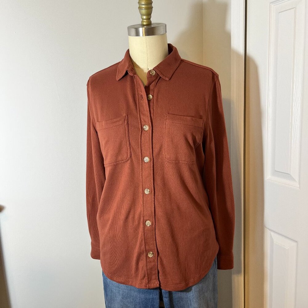 C&C California Marina Luxe Essential Knit Button-up Shirt. Mahogany.  Size L